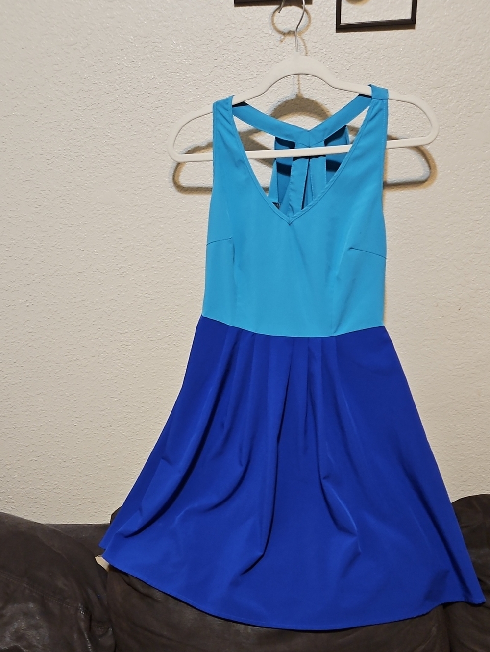 Love Two-Tone Aqua and Cobalt Crossback Midi Dress